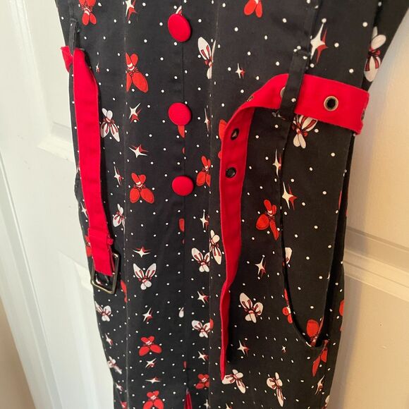 Voodoo Vixen Midi Shift Dress Printed Collar S Retro Pinup Rockabilly Goth - Picture 3 of 8